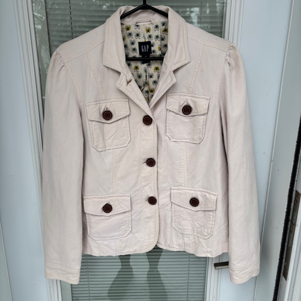 Vintage 2005 Gap Women’s 14 Ivory Corduroy Jacket 100% Cotton w Patterned Lining